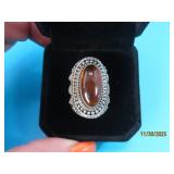 Sterling large Oval Amber Gemstone sz5.75 Ring 10g