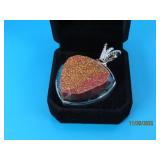 Sterling HEART Goldstone DruzyType 2" Pendant 24g