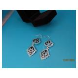 Sterling 2" Dangle BlueStone Enamel Earrings 7.5g