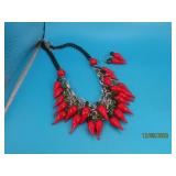 Designer CHILI PEPPER Necklace Earring SET Glass