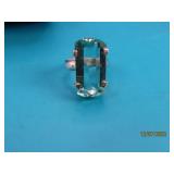 Sterling lg Rect Prasiolite Gemstone sz6 Ring 7.5g