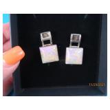 Sterling purpleish stone 5/8"square Earrings 14g