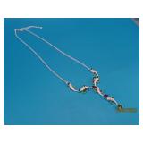 New Sterling 17" Necklace Green/Red Stone Bling10g