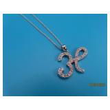 Sterling 16" Necklace & Caligraphy H Pendant 3.8g