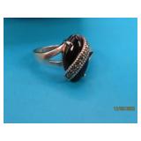 Sterling Black Onyz RibbonFront sz7 Ring 3.3g