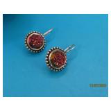 Sterling Purple Pink Druzy Quartz 1" Earrings 4.5g