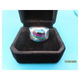 Sterling Modernistic Turq/MultiStone sz6 Ring 17g