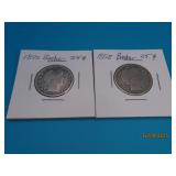 (2) 1892 Barber US Silver Quarters