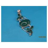 Sterling Silver 7stone Green Onxy 2" Pendant 12.5g