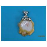 Sterling & Real Amber Crystal 1.5" Pendant