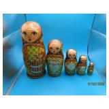 Russian Signed/Embossed 8" Nesting Doll SET *nice*