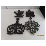 (4) Antique Cast Iron Ornamental 8" Trivets Marked