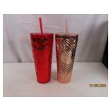 (2) New STARBUCKS 24oz Tumblers Red/Copper $55