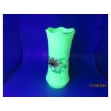 Antique Glowing Uranium 6" Glass Handpainted Vase