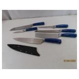6pc DamascusType Bluehandled Kitchen Knife SET