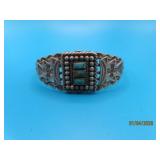 Pawn Silver 2.25" Bracelet Turq Unmarked Embossed