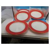 (6) vtg PYREX Flamingo Pink 8" Plates gold rim