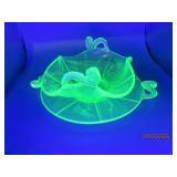 Stunning 2pc Green Uranium Glass Bowl/Saucer FISH