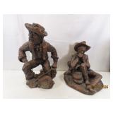 (2) c1980s Sculptures Lg Gold Panning Old Men 10"~