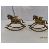 (2) Brass Carousel Rocking Horse CandleSticks vtg