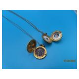 (2) Antique Round Lockett Necklaces 3/4" Round