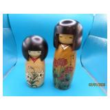 (2) Japanese Wooden KOKESHI Handpainted Dolls