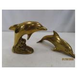 (2) Solid Brass 5"ish DOLPHIN Figures