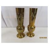 (2) Solid Brass Etched INDIA 12" Vases Ornamental