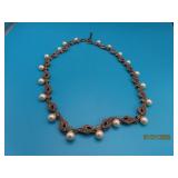 Heavy Linked Sterling & PearlLike 15" Necklace 15g