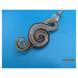 Handblown Glass Treble Clef Sterling Pendant 3"