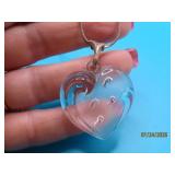 Sterling Silver 23" Necklace w/ Glass HEART Pendnt