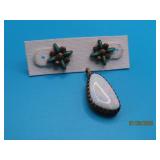 (2pcs) vtg Sterling PawnType Earrings & Pendant