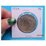 1924 PEACE Silver Dollar US Coin AU