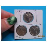 1945 p/d/s 3coin silver Mercury Dime Set