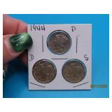 1944 p/d/s 3coin Set Mercury Silver Dime Set