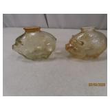 (2) vintage Glass 4" PIGGY BANKS AmberLike  1-way