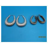 (2sets) Sterling 1"/1.5" Hoop Earrings 9.3g