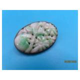 Antique Jadeite Carved Sterling 1 3/8" Pin
