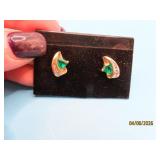 10kt Gold Emerald/Diamond 1/2" Earrings 2.8g