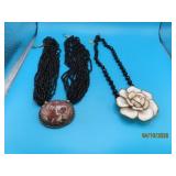 (2) vtg/antique Black Stone Costume Necklaces
