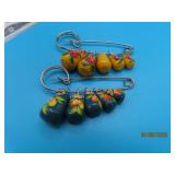 (2) vtg Russian Nest Doll 3" Pins Brooches ylw/grn