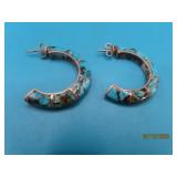 Pawn Sterling DY signed 1.25" Turq Earrings 8.5g
