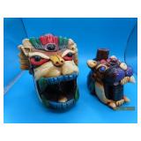 (2) as is Head 4"/5" AZTEC Death Whistle Pottery