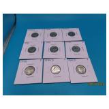 (9) Silver Mercury US Dimes Coins
