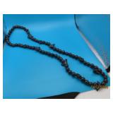 vtg Native Black Pottery Beaded/Bird 34" Necklace