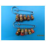 (2) vtg Russian Nest Doll 3" Pins Brooches