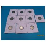 (10) asst Silver BARBER Dimes Coins sleeved