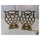pair OWL 7" Brass Folding OpenCut BookEnds