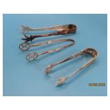 (3) antique Sterling Silver 3"~4" Olive Tongs 43g