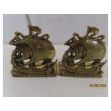 pair vtg Brass 5" Ship Nautical ENGLAND Bookends